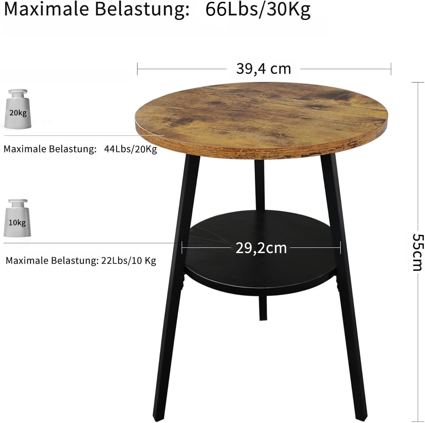 Small Round Side Table, 2-Tier Coffee Table with Storage Shelf