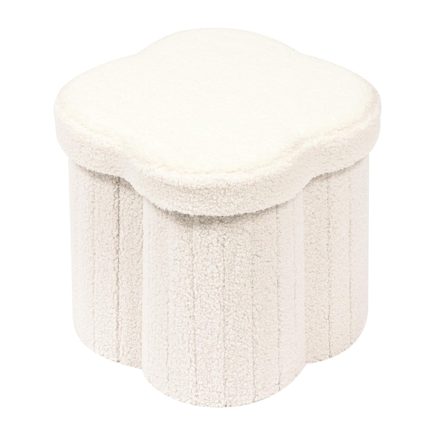 Bonlife Storage Ottoman,Toy Chest Flowers Ottomans with Storage Foot Stool Footrest for Bedroom, Boucle Ottoman Seat for Living Room,Cream 32x32x32cm