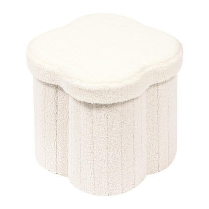 Bonlife Storage Ottoman,Toy Chest Flowers Ottomans with Storage Foot Stool Footrest for Bedroom, Boucle Ottoman Seat for Living Room,Cream 32x32x32cm