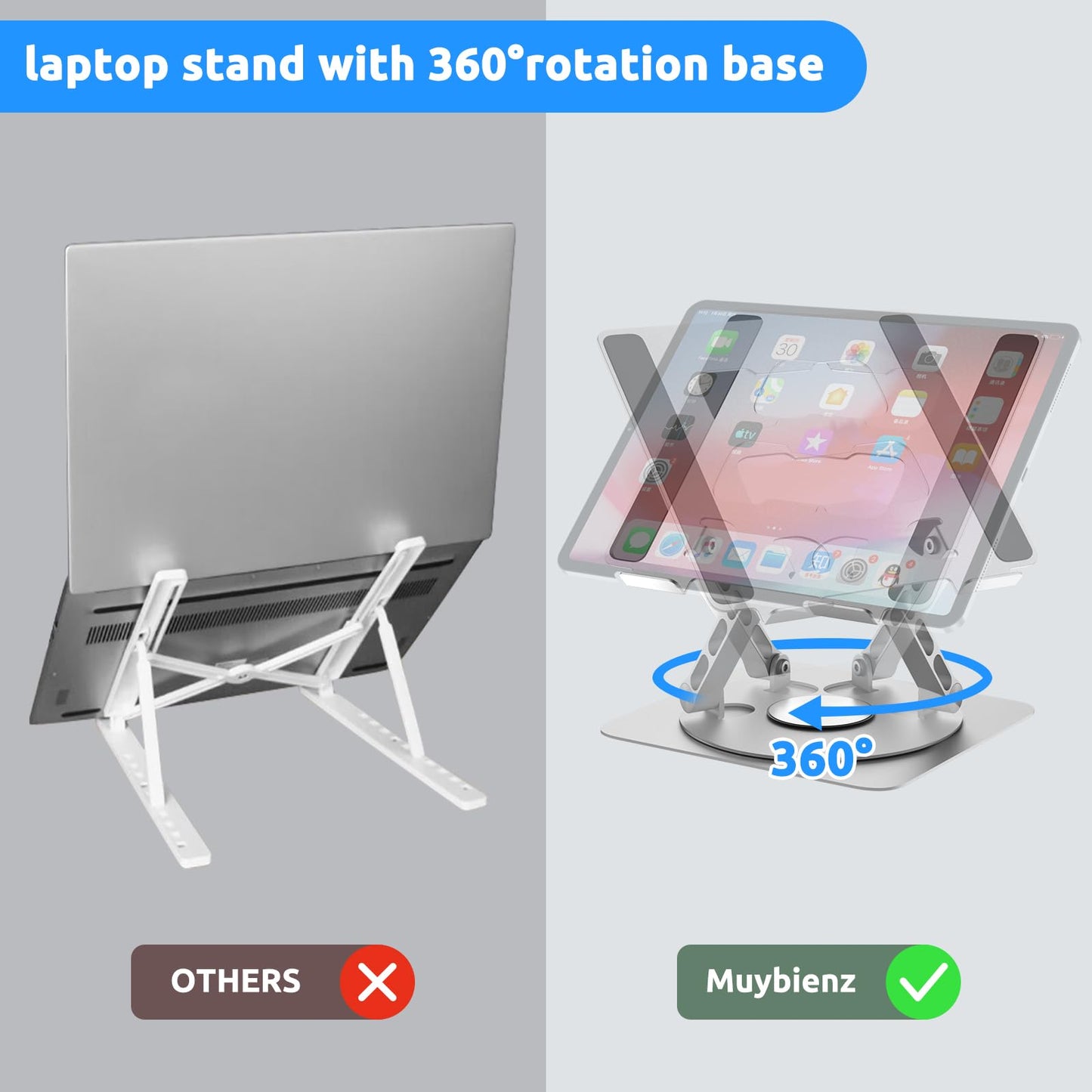Laptop Stand for Desk with 360° Rotating Base,Ergonomic Foldable Notebook Holder,Height Adjustable & Muti-Angle Computer Riser