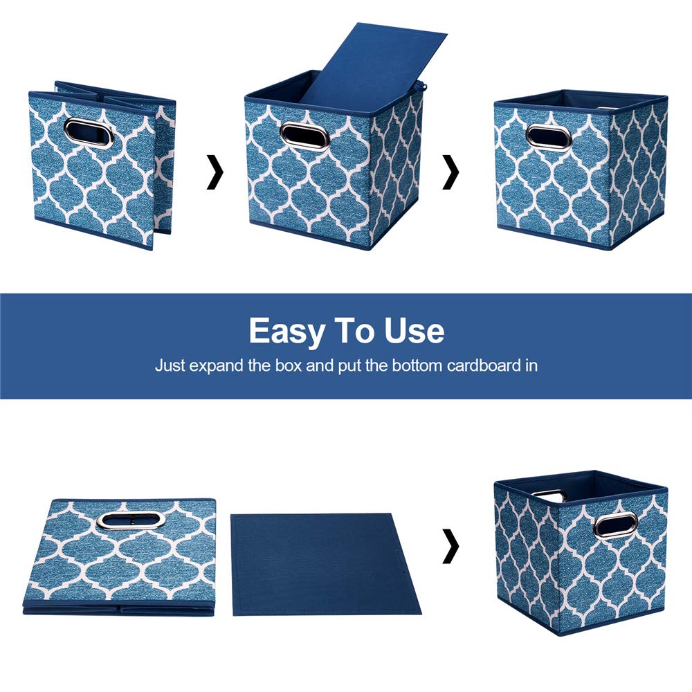 HSDT 3 Cube Storage Bins Blue Navy 10.5x10.5x11 Inch Foldable Grid Lantern Print Fabric Half Storage Basketes for Home Organizers Storage
