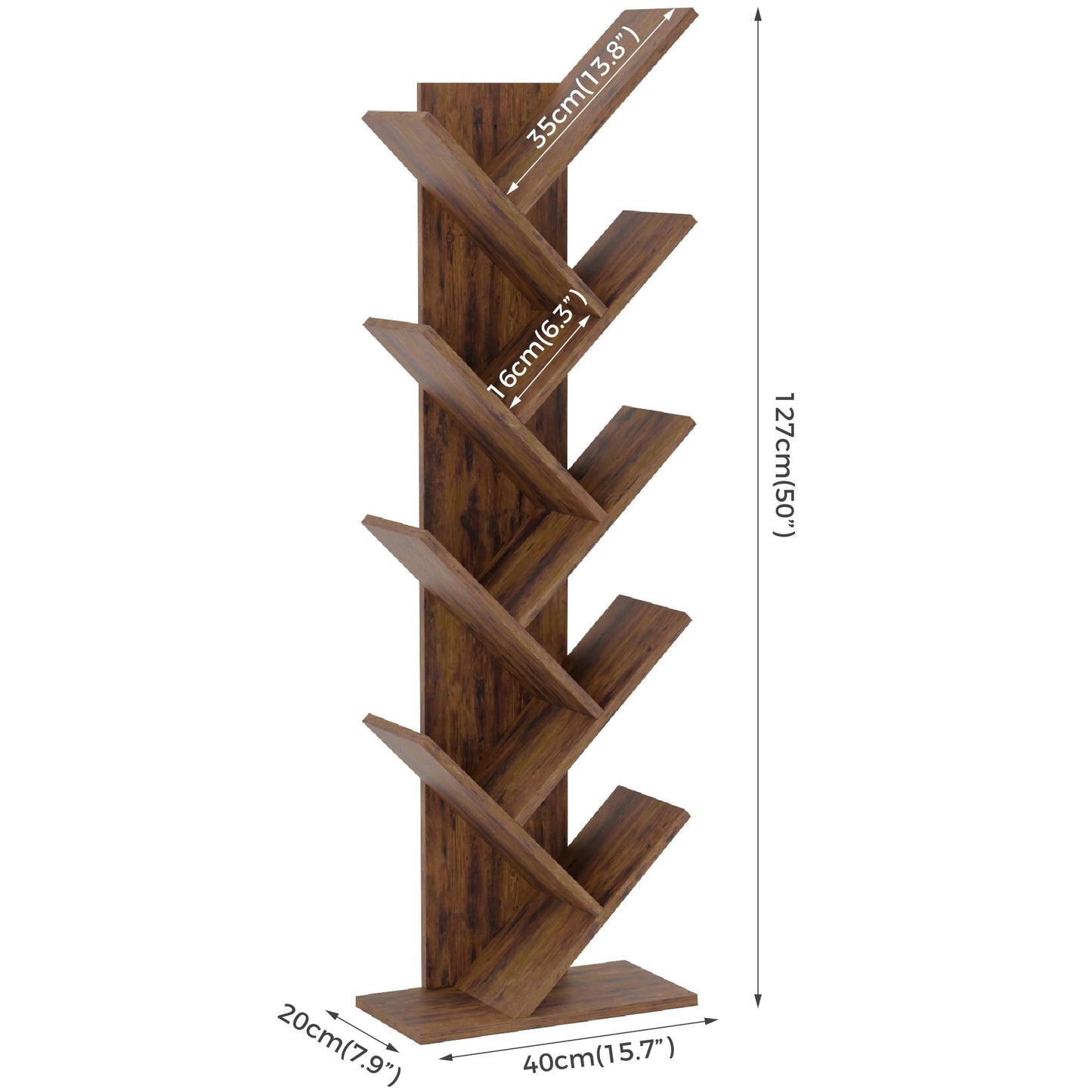 Mondeer Tree Bookshelf, 8 Tier Bookcase Free Standing, Rustic Brown