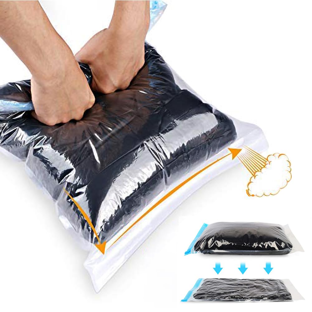 ALMING Compression Bags for Travel - 12 Pack Space Saver Bags - No Vacuum or Pump Needed - Vacuum Storage Bags for Travel Accessories - Transparent