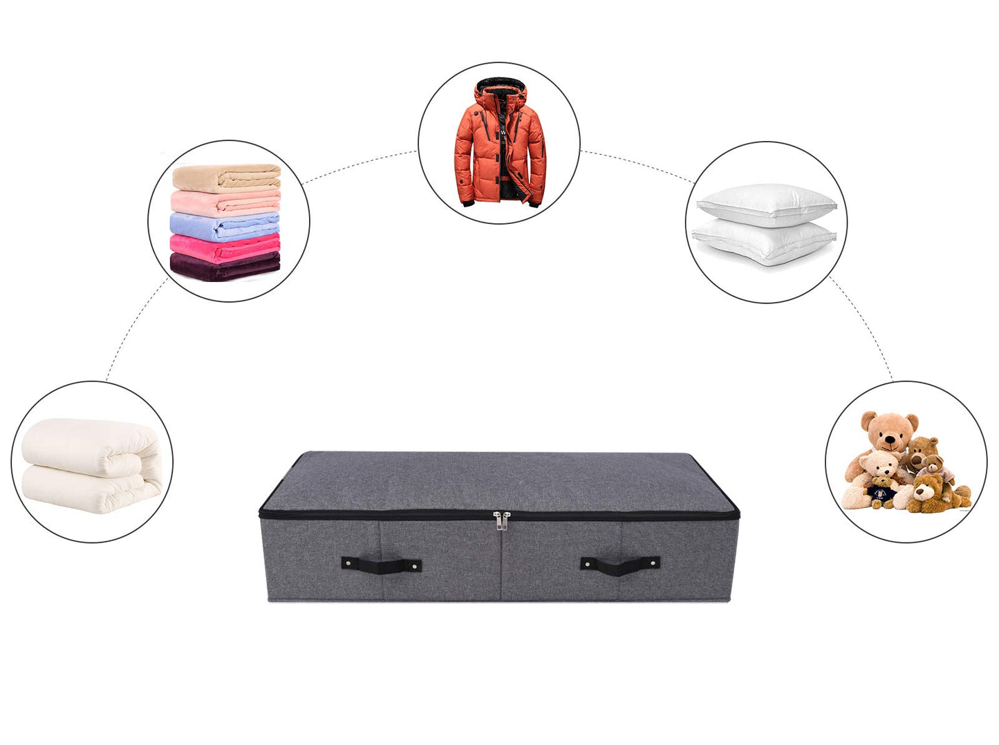 Omygarden Foldable Under Bed Storage Box with Plastic Support Liner, 6 Handles, Zipper Lid