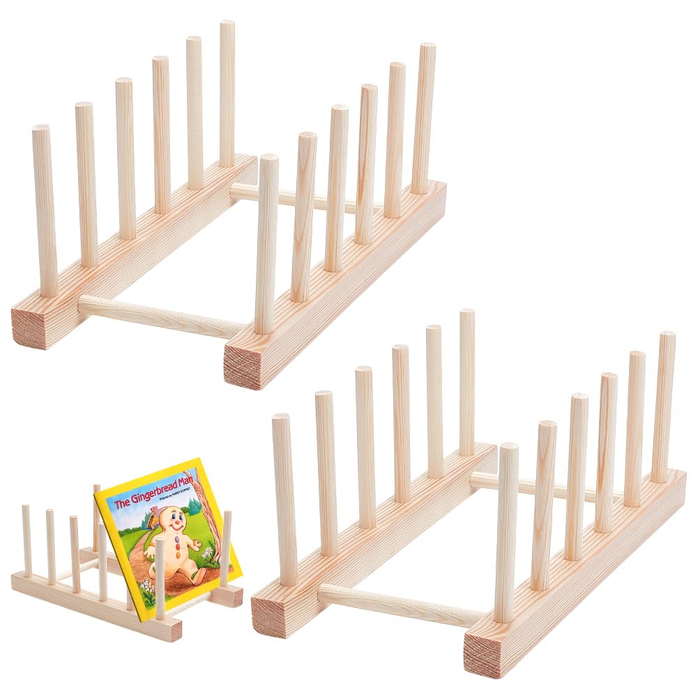 UNICRAFTALE 2 Sets Wooden Bookshelf 5-Tier Toddler Book Display Shelves Mini Natural Wood Color Book Display Stand Holder for Magazines Rooms Nursery
