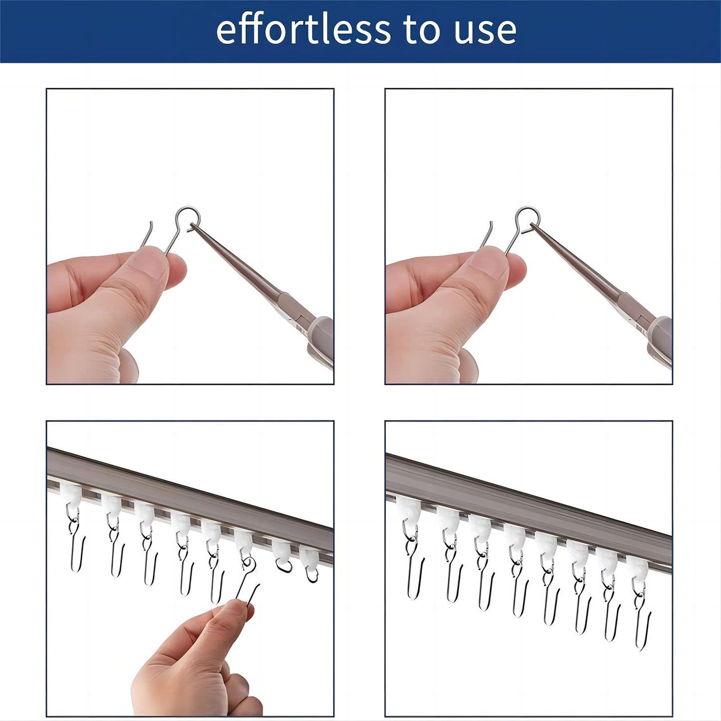 Bailinks 20pcs Curtain Hooks, 1.3 inches Long Stainless Steel Shower and Bathroom Hooks for Window and Door