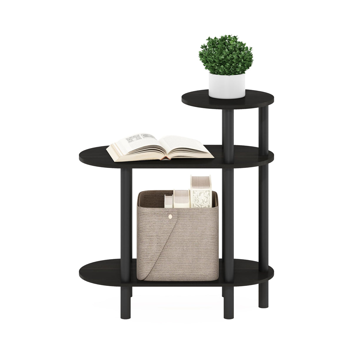 Furinno TURN-N-TUBE Side Table, 3-Tier Oval Sofa End Table with Open Shelf, Toolless Assembly Night Stand, Bedside Table, for Living Room, Bedroom