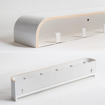 Kazai. Wall-Mounted Coat Rack 'Toke' | Modern Design Coat Rack with Hidden Wall Hooks | Solid Wood Veneer Panel Coat Hanger | White