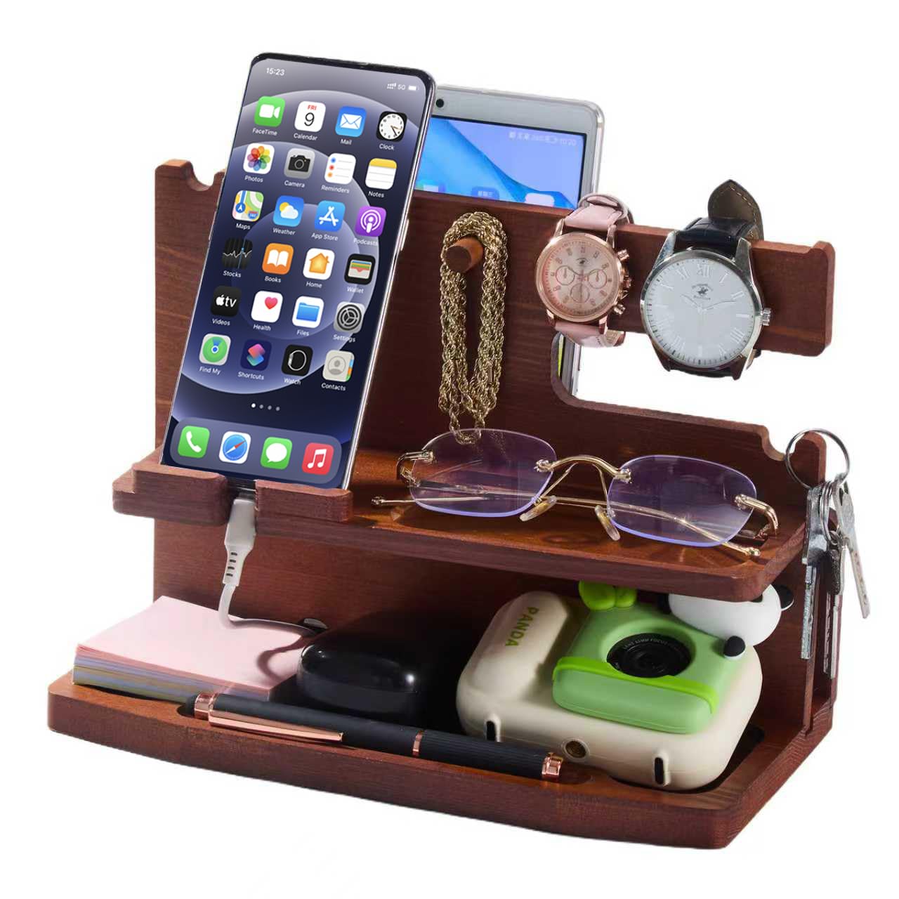ELEVAT Gifts for Men Christmas Wood Phone Docking Station Desk Organizer Fathers Gifts Anniversary Birthday Gifts for him Xmas Presents for husband