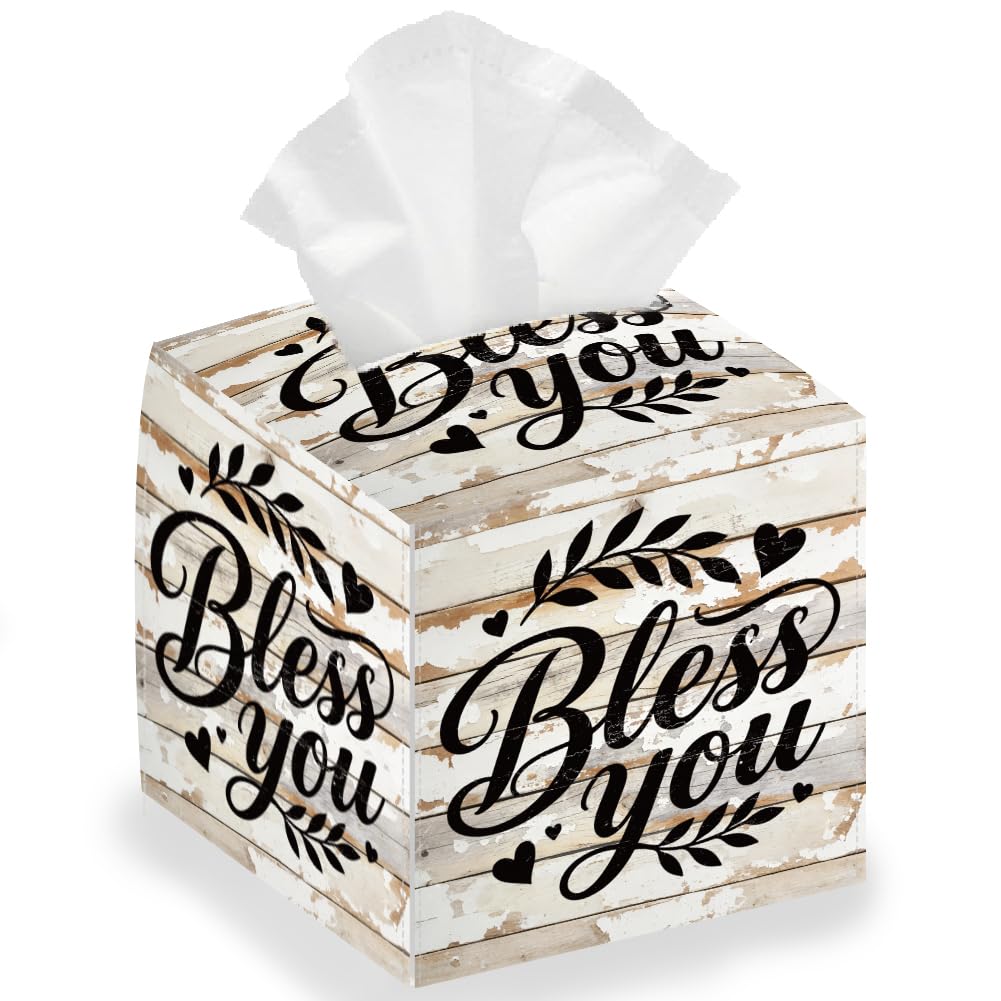 DELORIGIN Bless you Tissue Leather Box Copywriting Square Tissue Case Cover Foldable Tissue Storage Box Waterproof Paper Towel Case Container