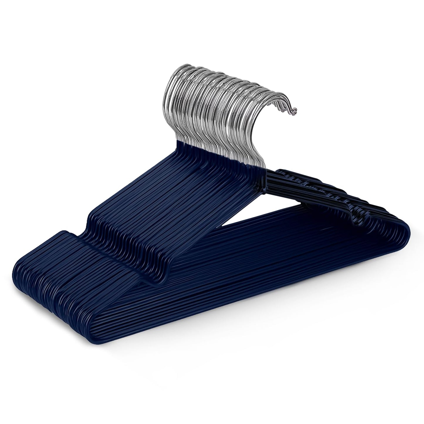 KEPLIN 20x Premium Rubber Coated Metal Hangers - Heavy Duty - Space Saving Organiser Clothes Hangers For Wardrobes Coat Rack Rails(Navy Blue)
