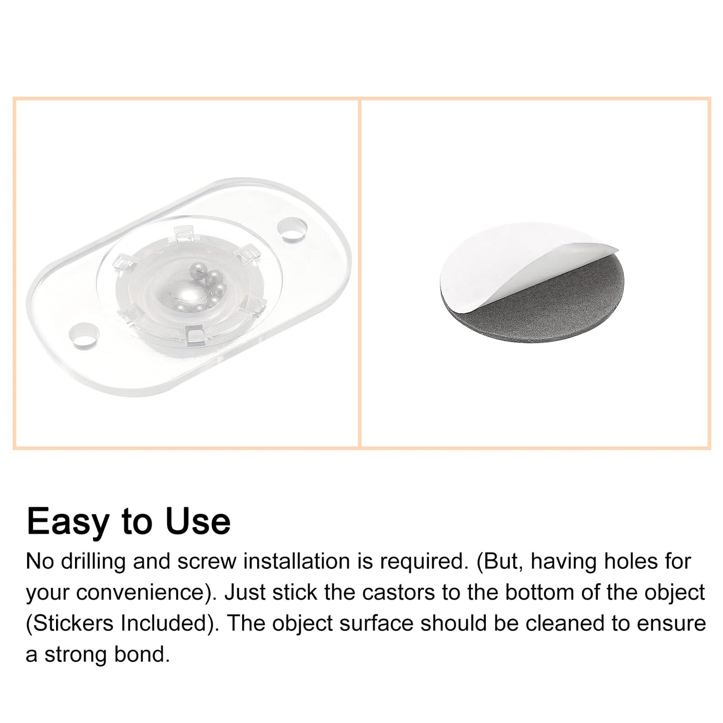 sourcing map Self Adhesive Caster Wheels, Mini Swivel Paste Universal Pulley for Bin Bottom, Trash Can, Electronic (Pack of 8 -Clear)
