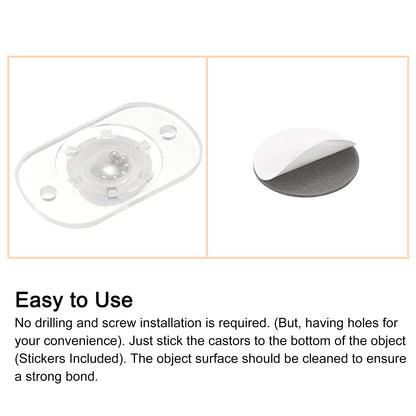 sourcing map Self Adhesive Caster Wheels, Mini Swivel Paste Universal Pulley for Bin Bottom, Trash Can, Electronic Pack of 8 -Clear