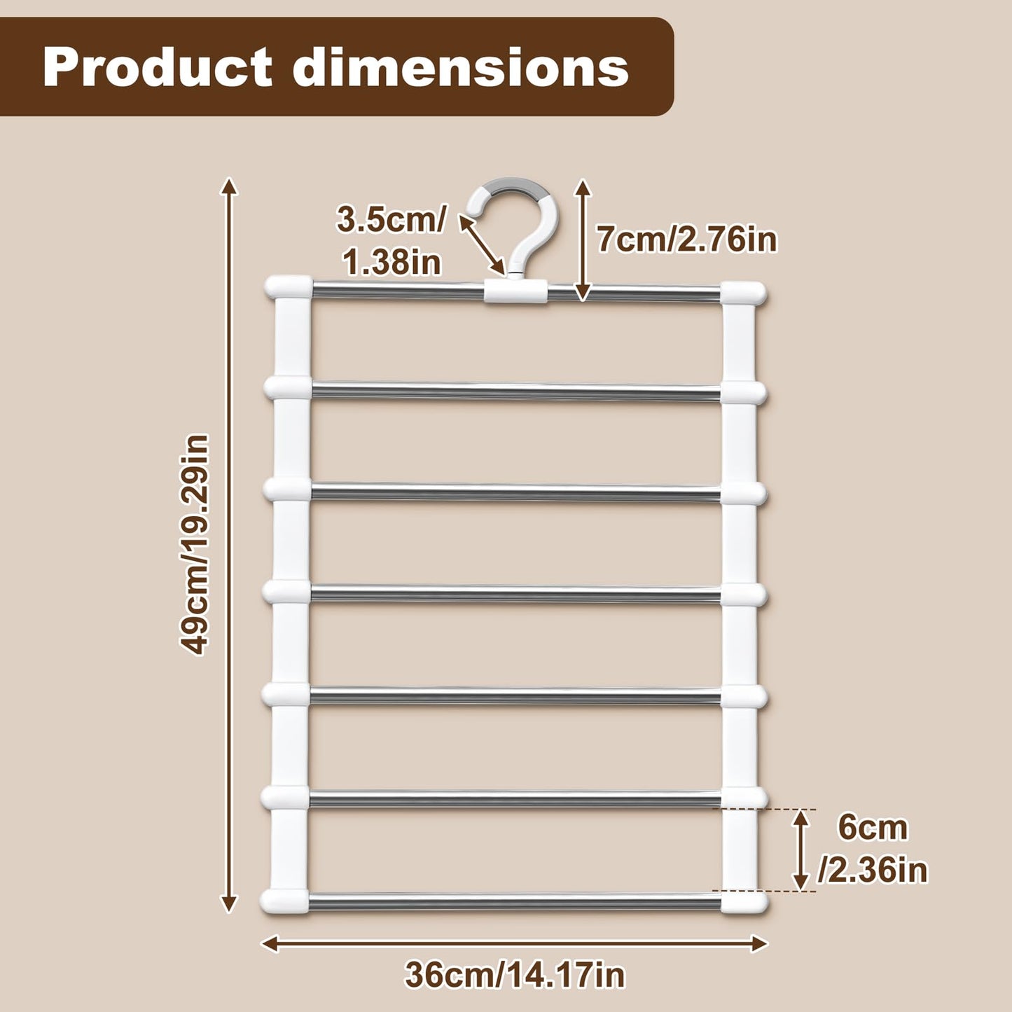 CTIME Trouser Hangers 2 Pack, Space Saving Non-Slip 360° Rotatable Hook