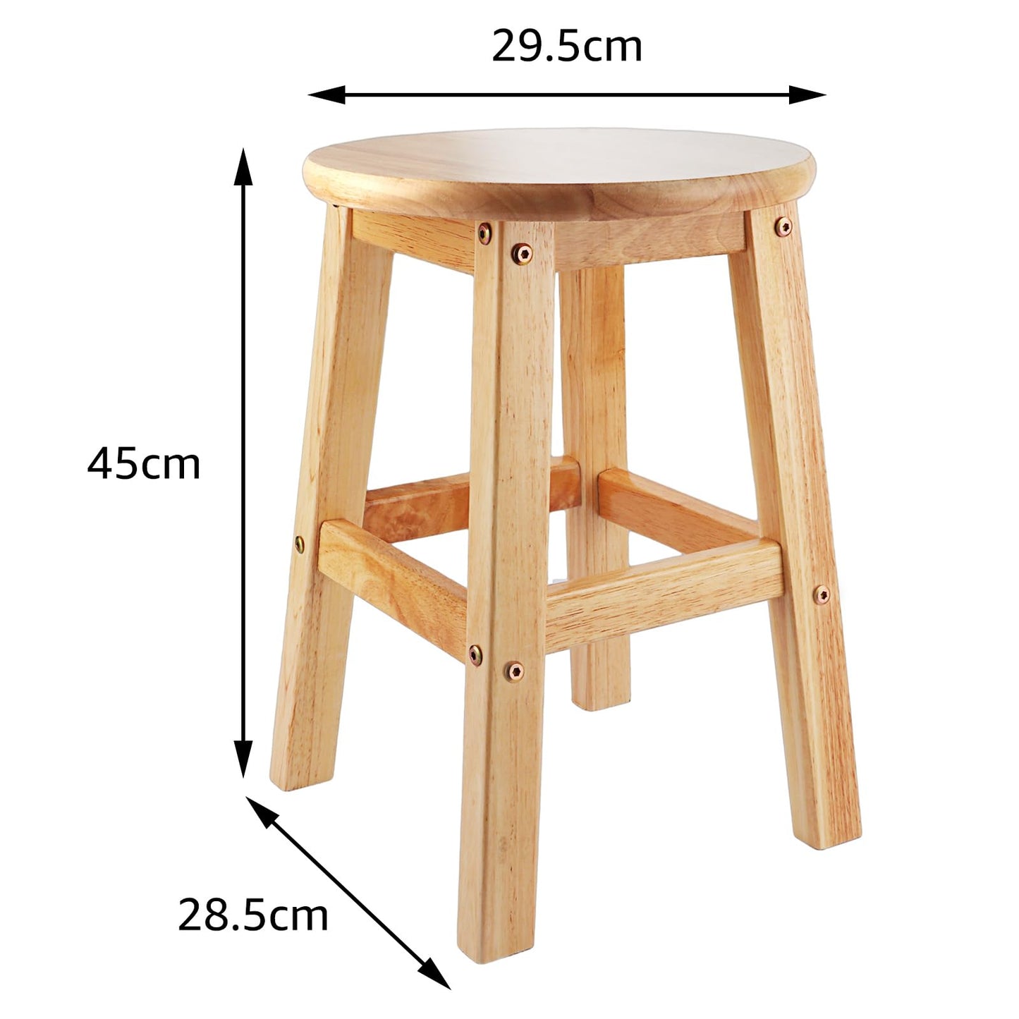 ASelected Solid Wooden Stool - Round, 45cm, for Kitchen, Bedroom, Living Room, Entryway