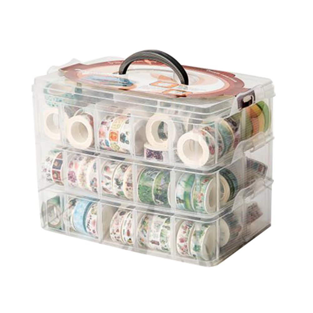 HomDSim Washi Tape Box Organizer Storage,Divider Closet Container,with 30 Adjustable Compartments,Clear,Masking Tape Desktop Tape DIY Sticker Roll