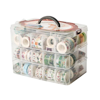 HomDSim Washi Tape Box Organizer Storage,Divider Closet Container,with 30 Adjustable Compartments,Clear,Masking Tape Desktop Tape DIY Sticker Roll