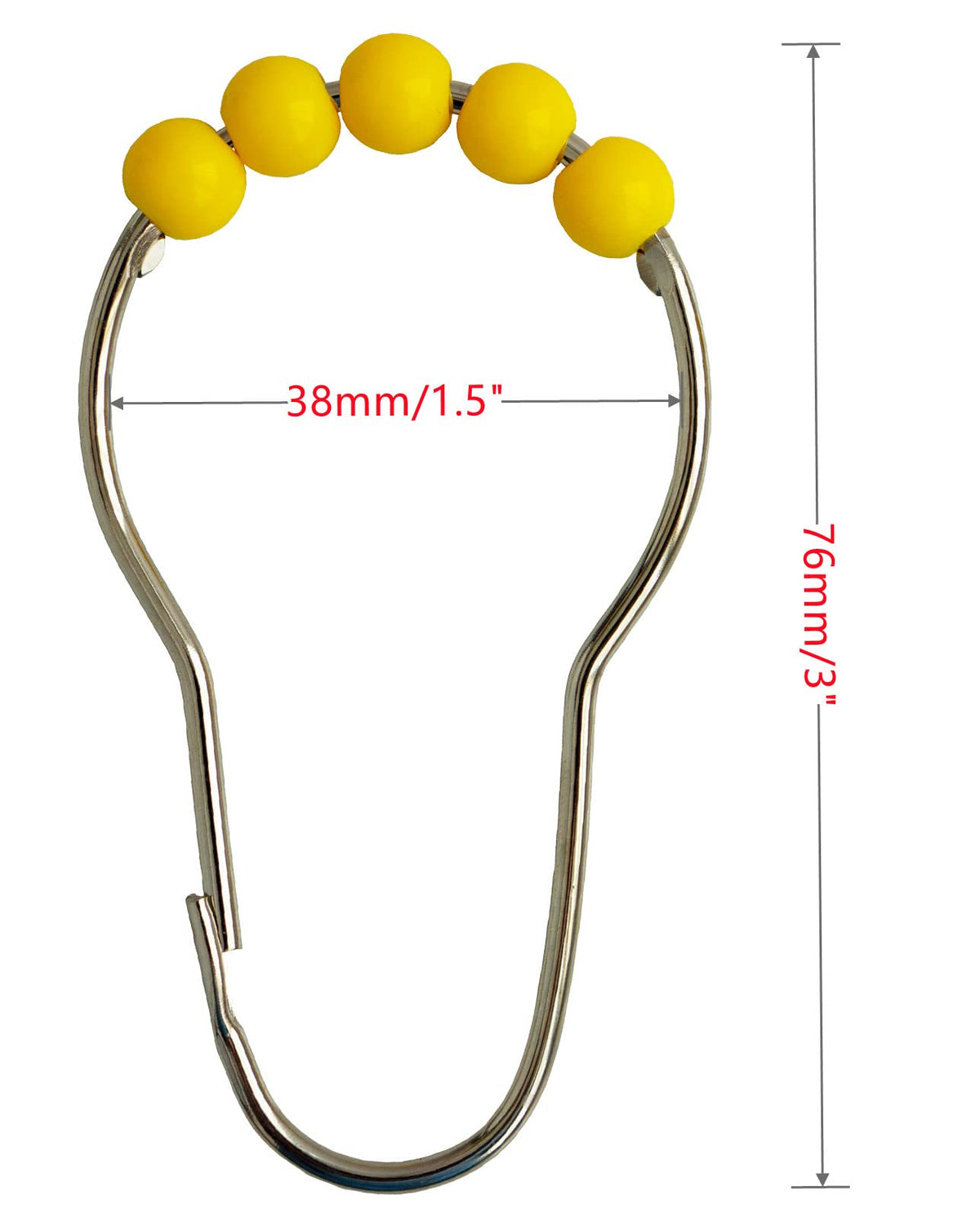 Shower Curtain Hooks Rings Stainless Steel Acrylic Roller Ball Glide Rings For Bathroom Shower Rods Decorative RustproofYellow