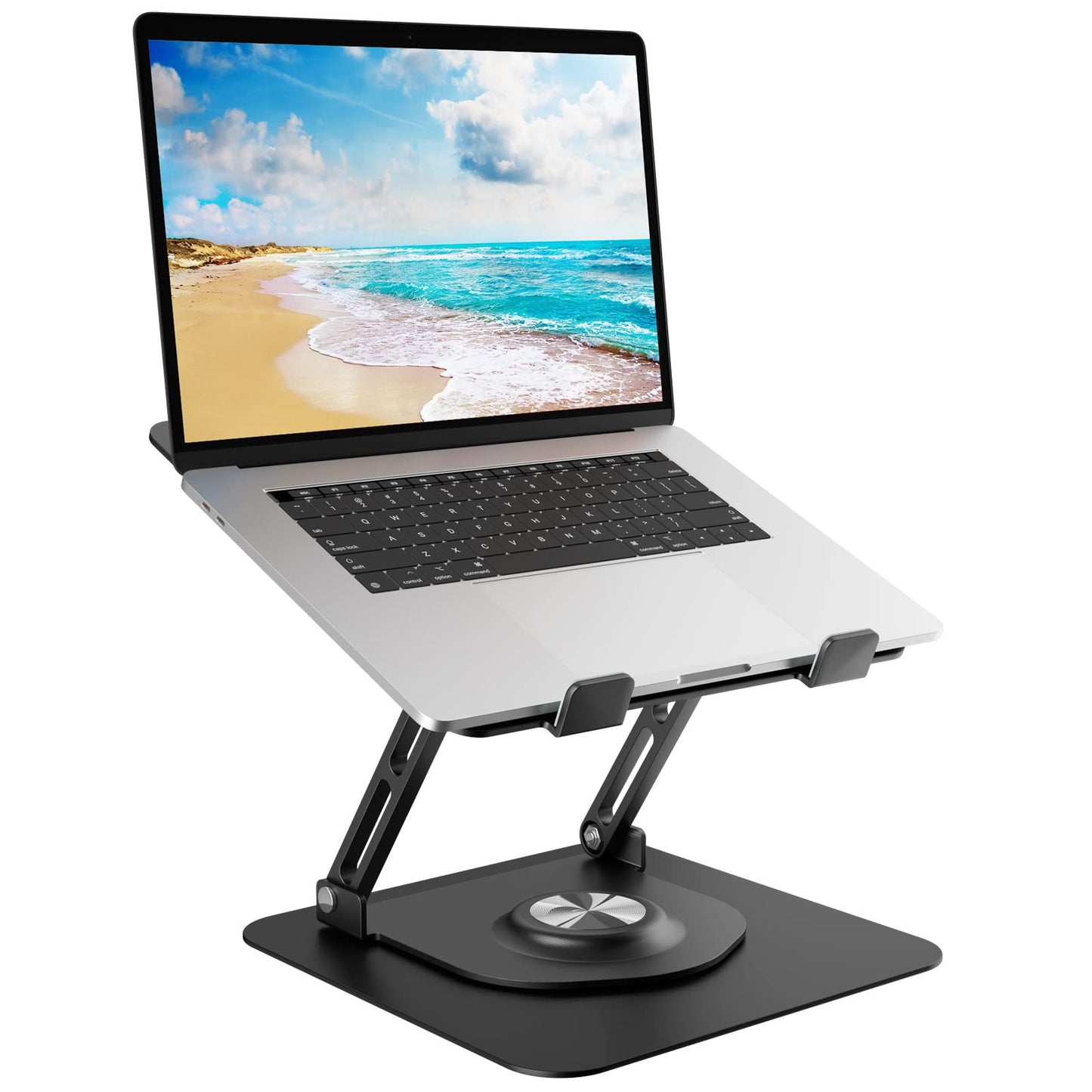 Swivel Laptop Stand for Desk, Adjustable Height Aluminum Computer Stand with 360 Rotating Base, Foldable Ergonomic Riser