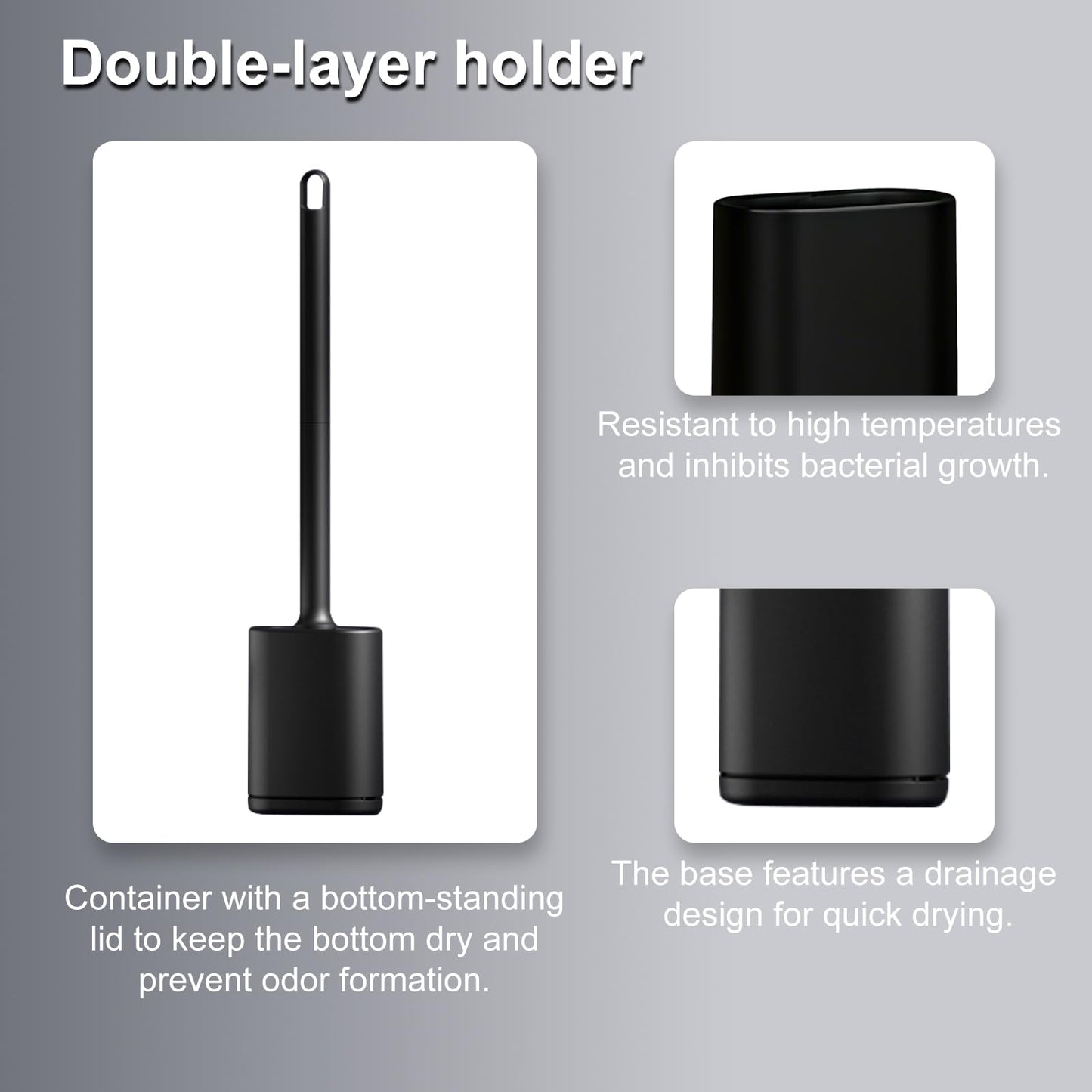 Silicone Toilet Brush Wall Mount Flat Flexible Head Bathroom Set