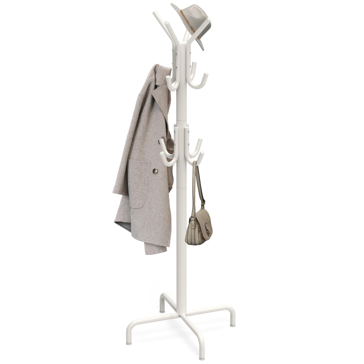 Simple Houseware Standing Coat and Hat Hanger Organizer Rack, 12 Hooks White