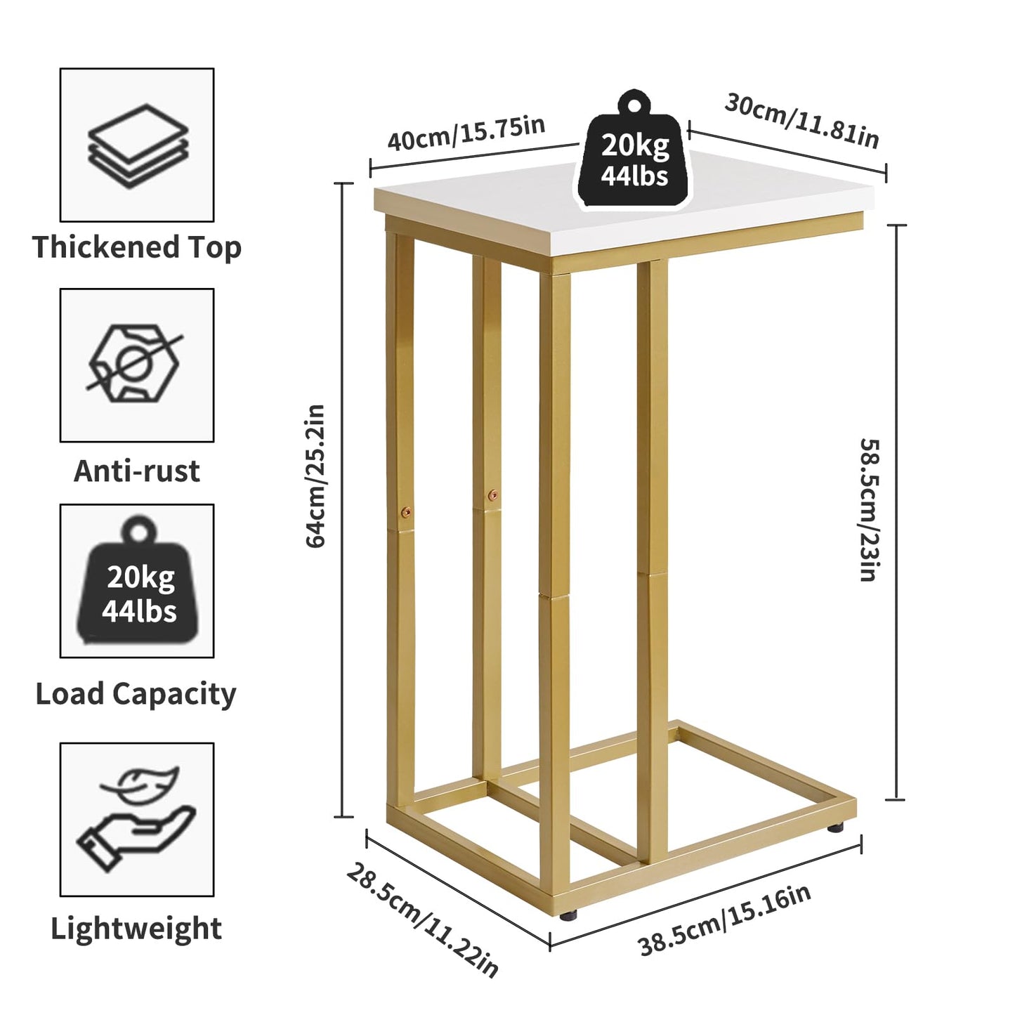 Aibiju Side Table C Shaped, Sofa End Table, Coffee Table for Small Space,Living Room, Bedroon, Balcony, Simple Structure, Modern