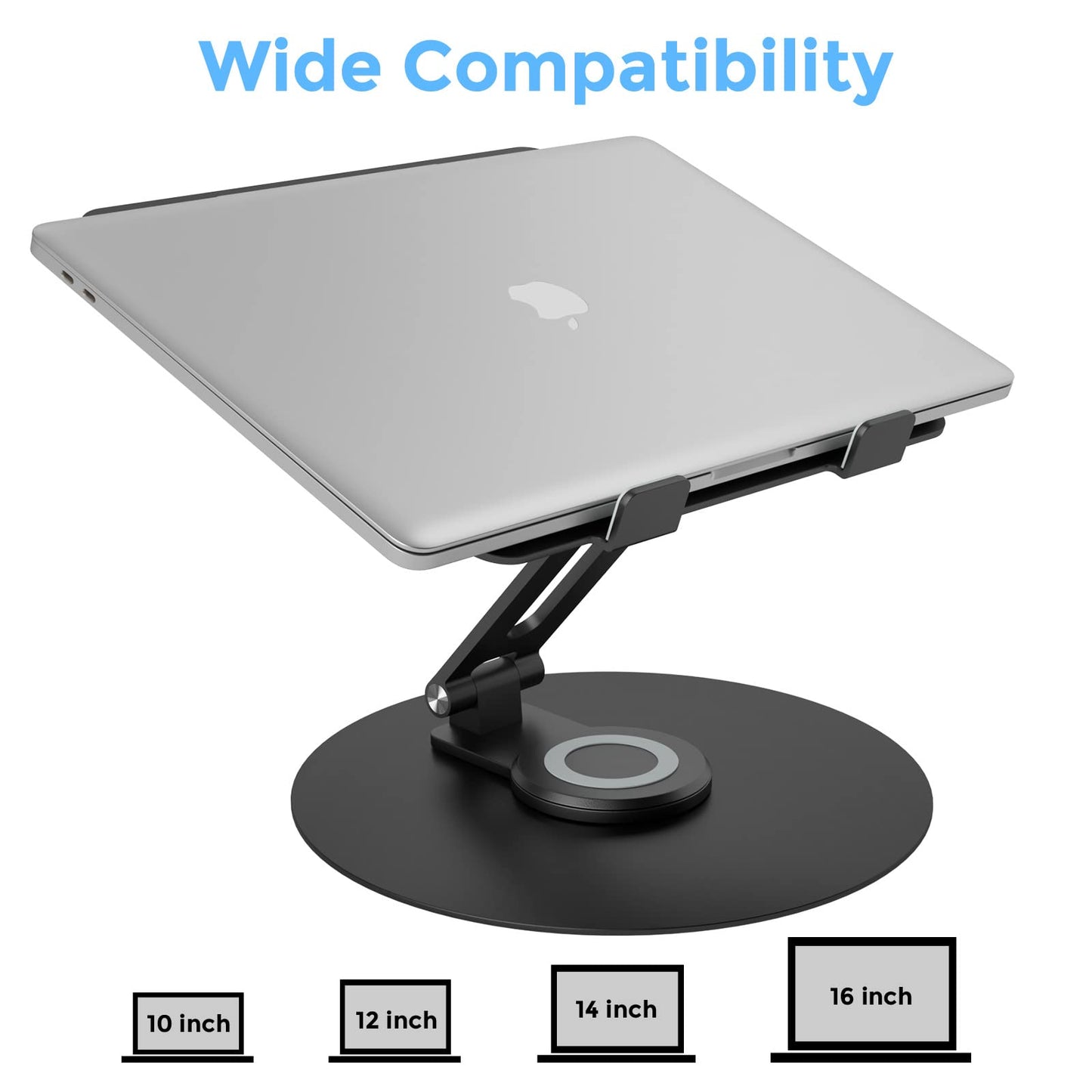 Swivel Laptop Stand for Desk, Adjustable Height Aluminum Computer Stand with 360 Rotating Base, Foldable Ergonomic Riser