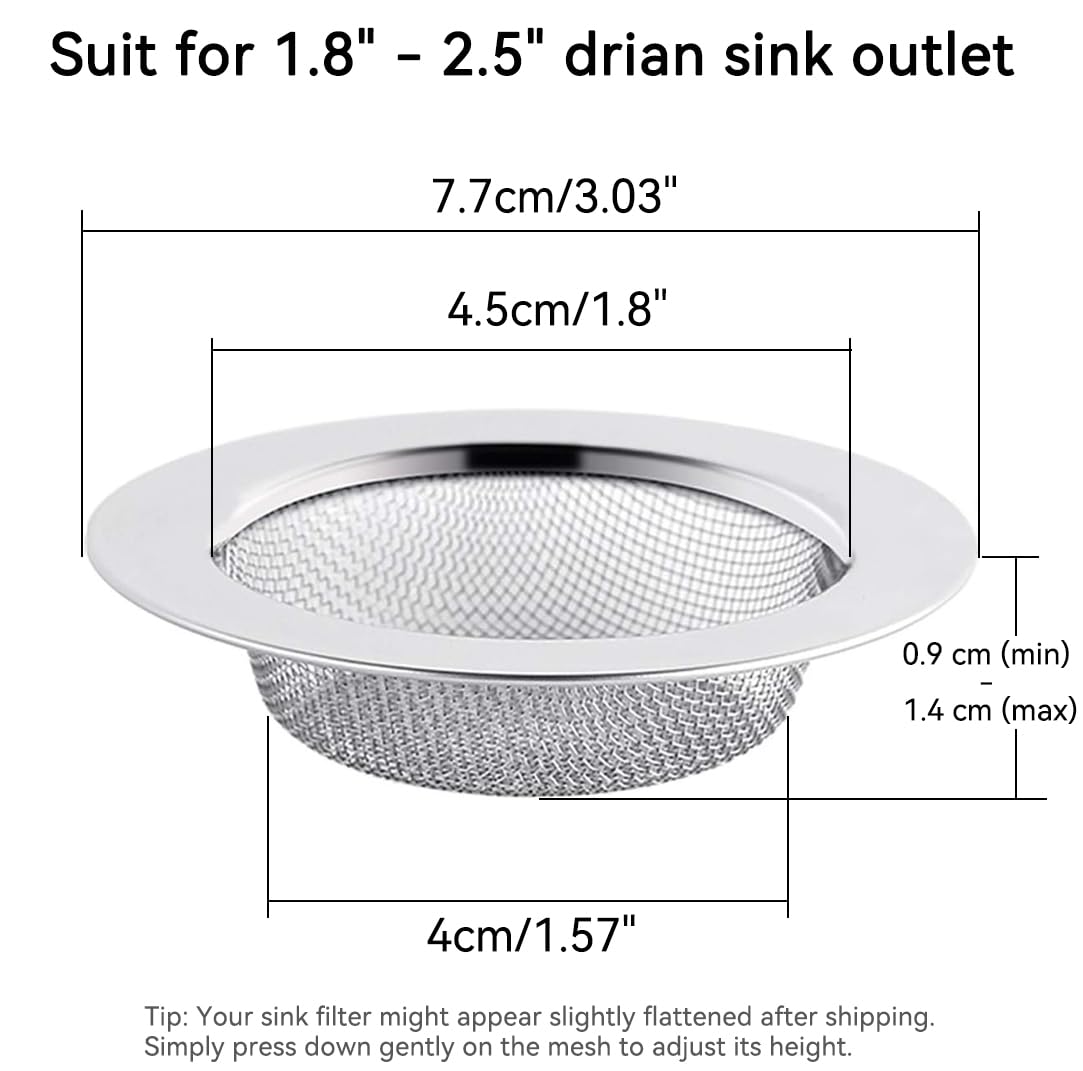 Stainless Steel Bathroom Shower Hair Filter Catcher Drain Cover Kitchen Sink Plug Strainer Hole Cover (Pack of 2)
