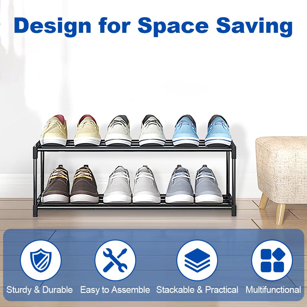 2-Tier Shoe Rack Small, Shoe Storage Organiser Set of 2, Durable Shoes Self