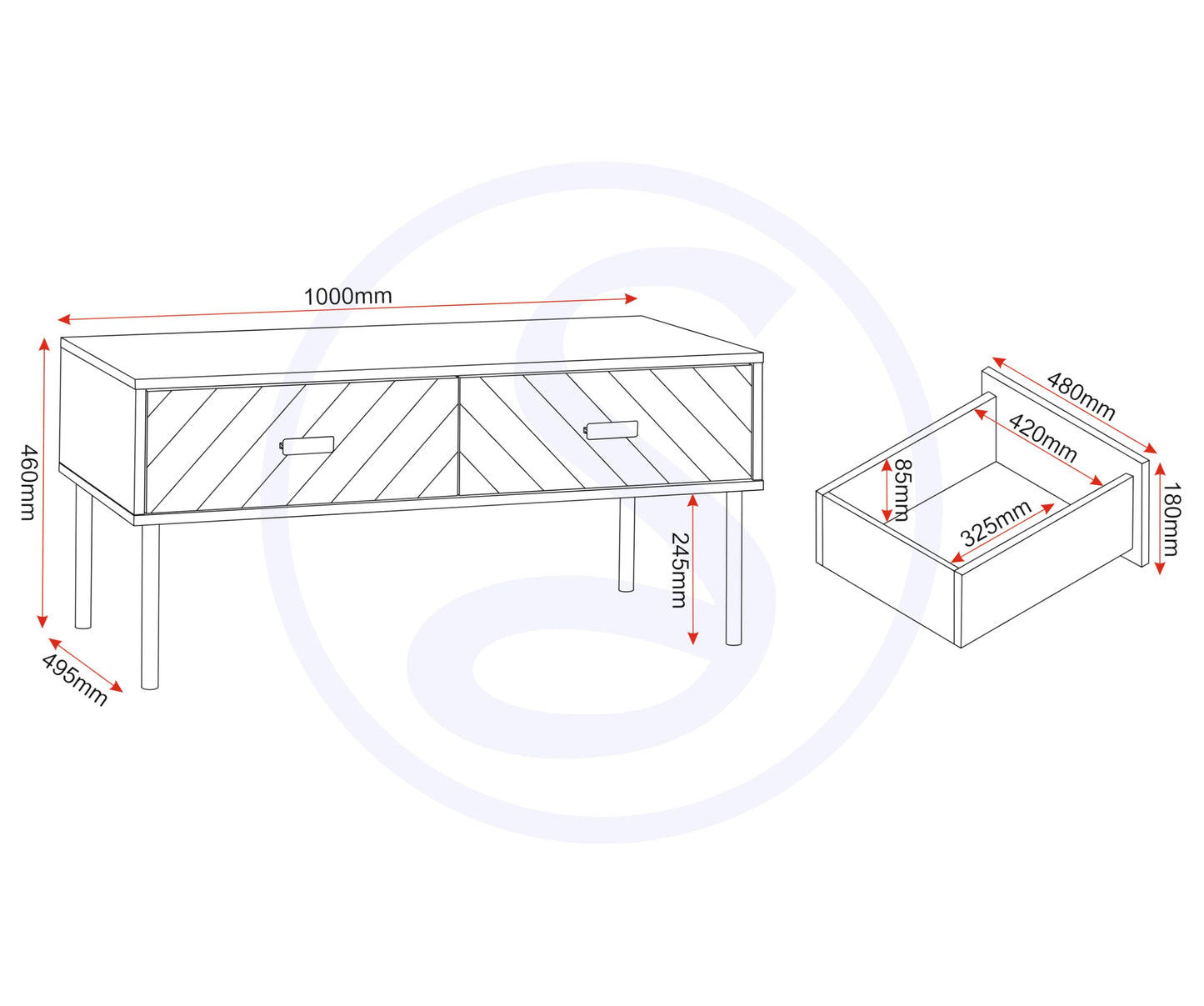 Seconique Leon 2 Drawer Coffee Table in Medium Oak Effect