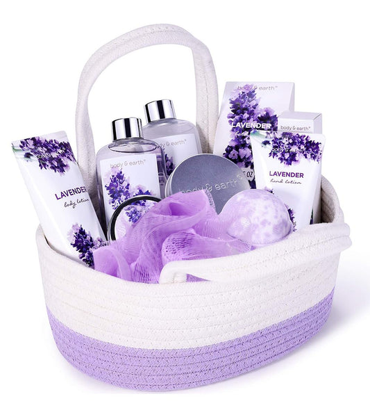 BODY & EARTH Spa Gift Sets for Women, 11 Pcs Lavender Bath Set with Shower Gel, Bubble Bath, Body Lotion, Birthday Gifts for Women, Birthday Gifts for