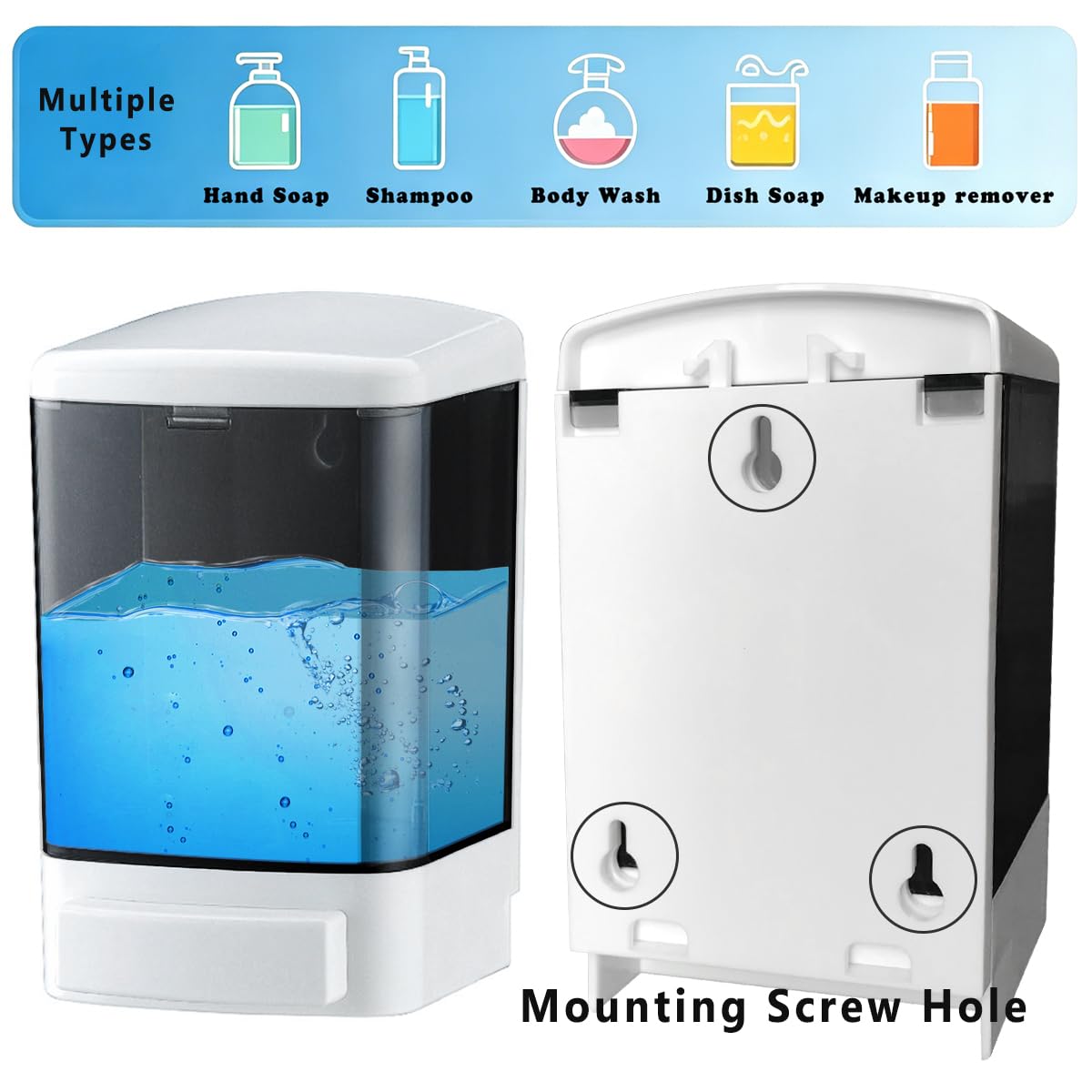 IEALODS Manual Soap Dispenser 33.8oz / 1000ml Wall Mounted Soap Dispenser Hand Commercial Soap Dispenser for Bathroom Kitchen Hotel Restaurant