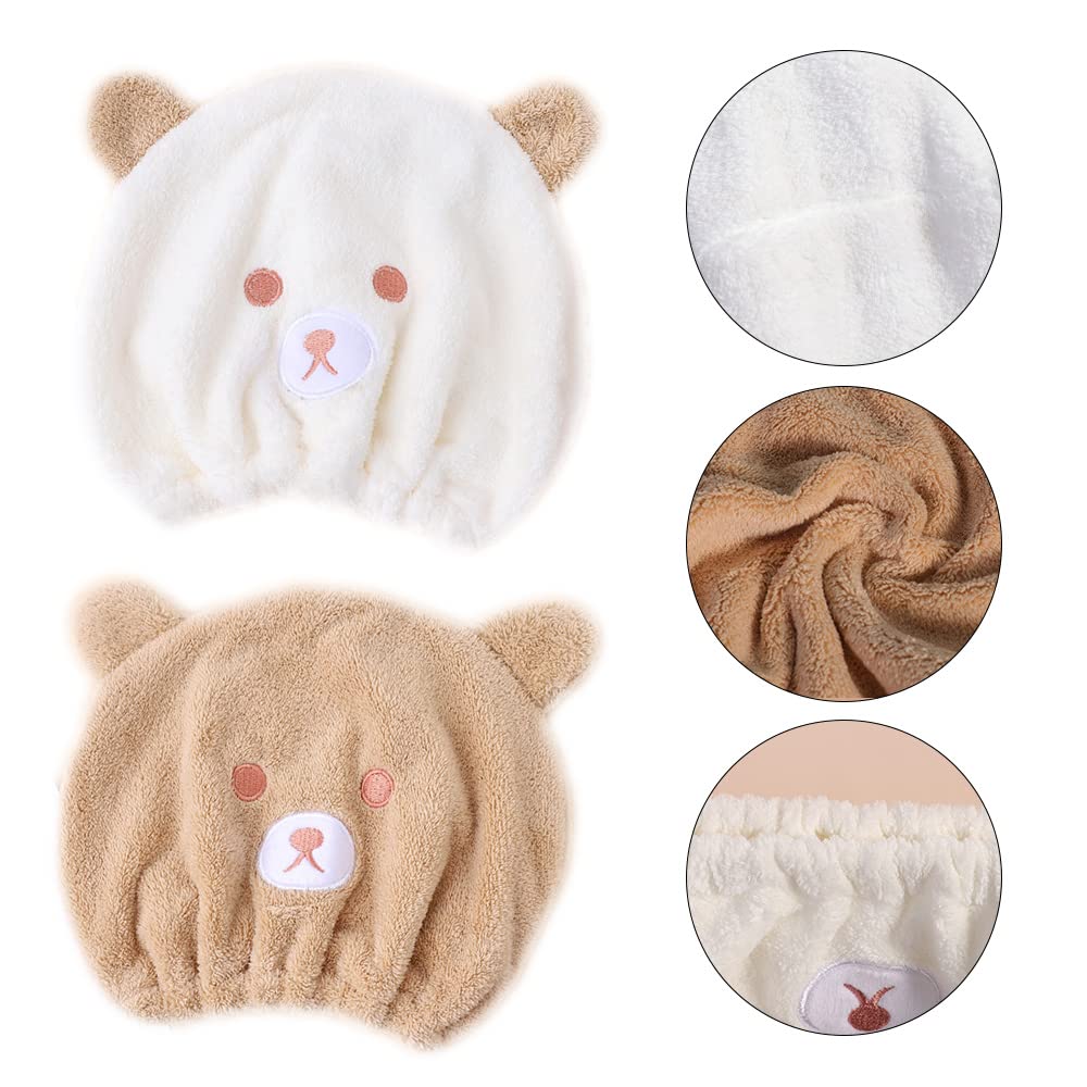 JIEDALIN 2 Pcs Kid's Hair Drying Wrap Hat Quick Drying Bath Cap Cute Absorbent Soft Microfiber Quick Dry Hair Turban Towels for Girl Kids