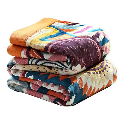 VANJOROY Double-sided Bohemian Sofa Large Throw Blanket for 2 or 3 Seater Settees, 100% Pure Organic Cotton Boho Throw for Armchair, Sofa and Bed
