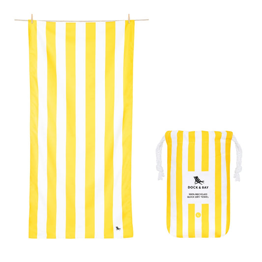 Dock & Bay Beach Towel - Quick Dry, Sand Free - Compact, Lightweight - 100% Recycled - Includes Bag - Cabana - Boracay Yellow - Large (160x90cm,