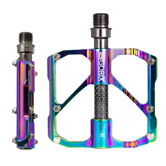 GORIX Bike Flat Pedals Oil Slick Wide CNC Lightweight With Non-slip Pin Spike Road Mountain MTB Bicycle (GX-FX61)