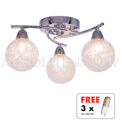 AUROLITE AL1031 BOLLA 3xG9 LED Semi Flush Ceiling Light, Polished Chrome Finish, 12W, Ideal for Living Room, Bedroom, Kitchen, and Hallway, Straight,