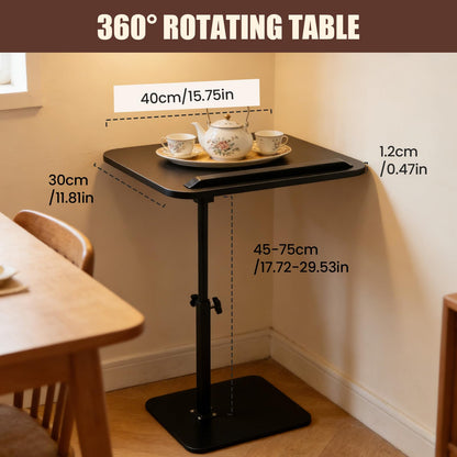 Vixtte 360° Rotating Coffee Table with Slots, Adjustable Height C-Shaped Side Table, Multi-Functional Sofa Side Table/Bed Table Black