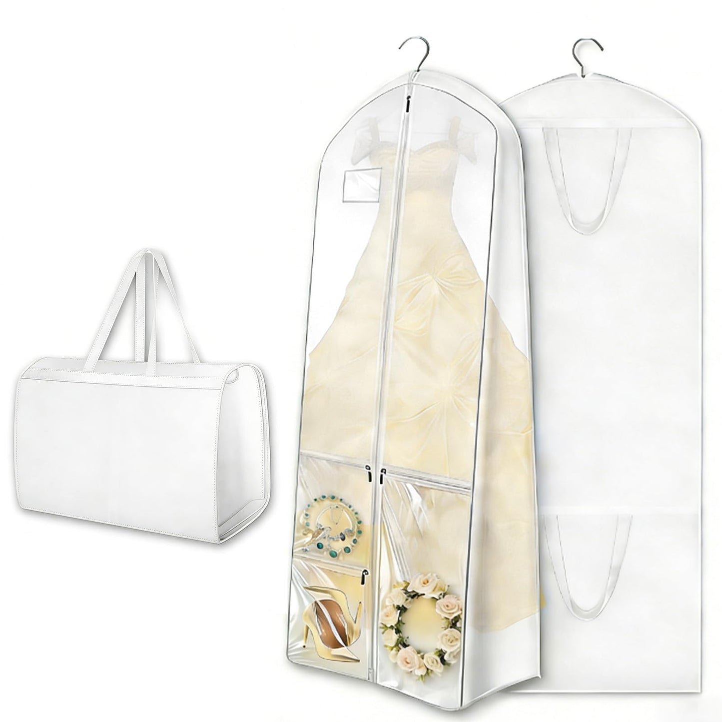 70" Wedding Dress Bag,Garment Bag Cover with 4 Pockets,Long Dress Bags for Travel Dress Cover,Hanging Storage Zip Dress Bag for Prom Dress,Bridesmaid