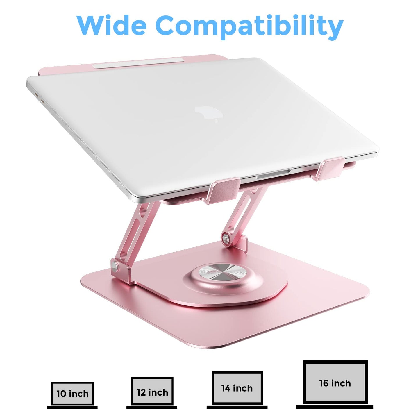 Swivel Laptop Stand for Desk, Adjustable Height Aluminum Computer Stand with 360 Rotating Base, Foldable Ergonomic Riser