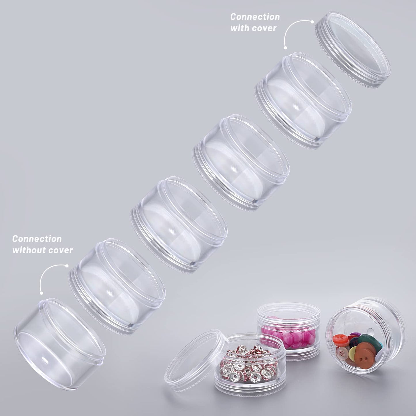 SUMTree 4 Packs 5 Slot Clear Plastic Round Storage Jars, Mini Jars, Large