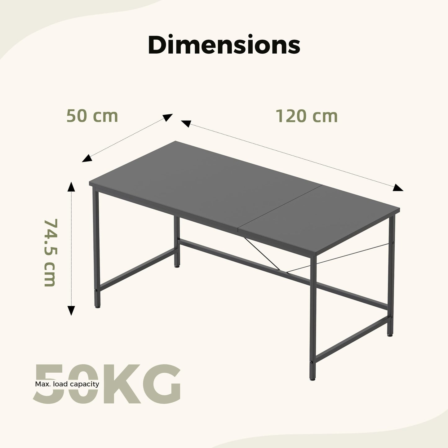 Mericonia Basic Computer Desk, 2 pieces Desktop, 120x50cm, Black