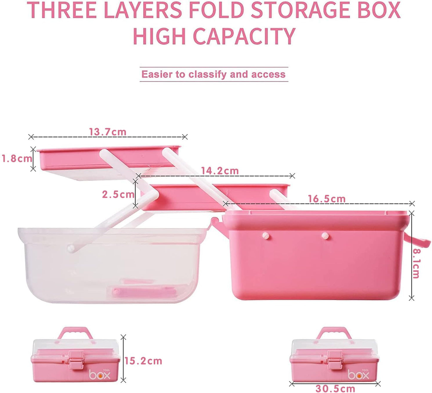 Creahaus 12in 3 Layer Multipurpose Storage Box/Craft Storage Boxes With Compartments/Plastic Tool Box/Medicine Storage Box/Hair Accessories