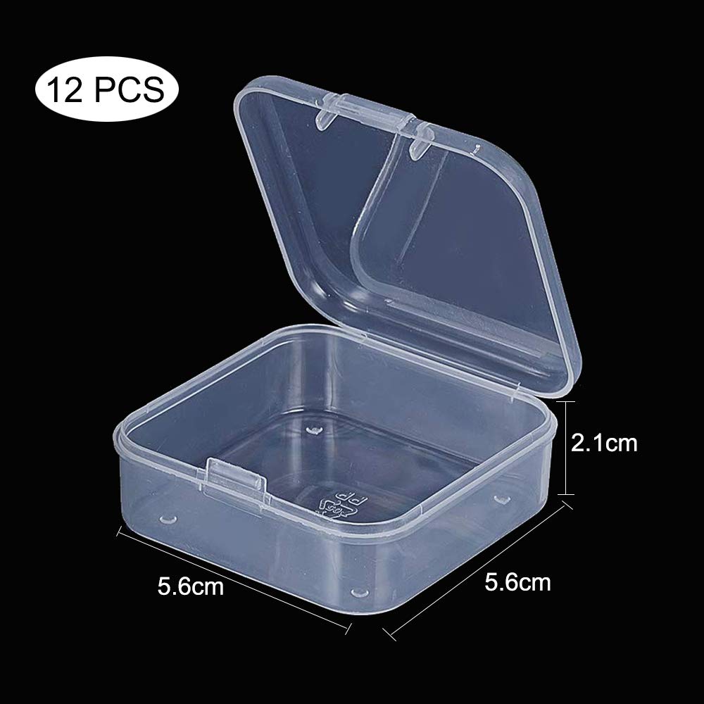 MerrQchang 12Pcs Clear Plastic Beads Storage Containers Box Case with Flip-Up Lids for Items Pills Jewerlry Findings Tiny Bead (2.2×2.2×0.82 Inch)