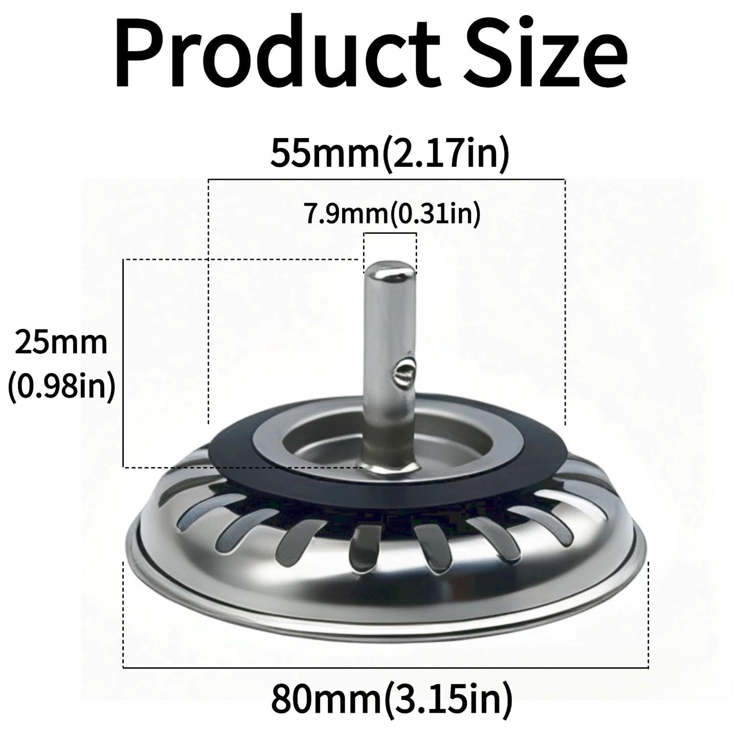 InYoHui 2 Pack Kitchen Sink Plug Strainer Stainless Steel 80mm UK Sinks