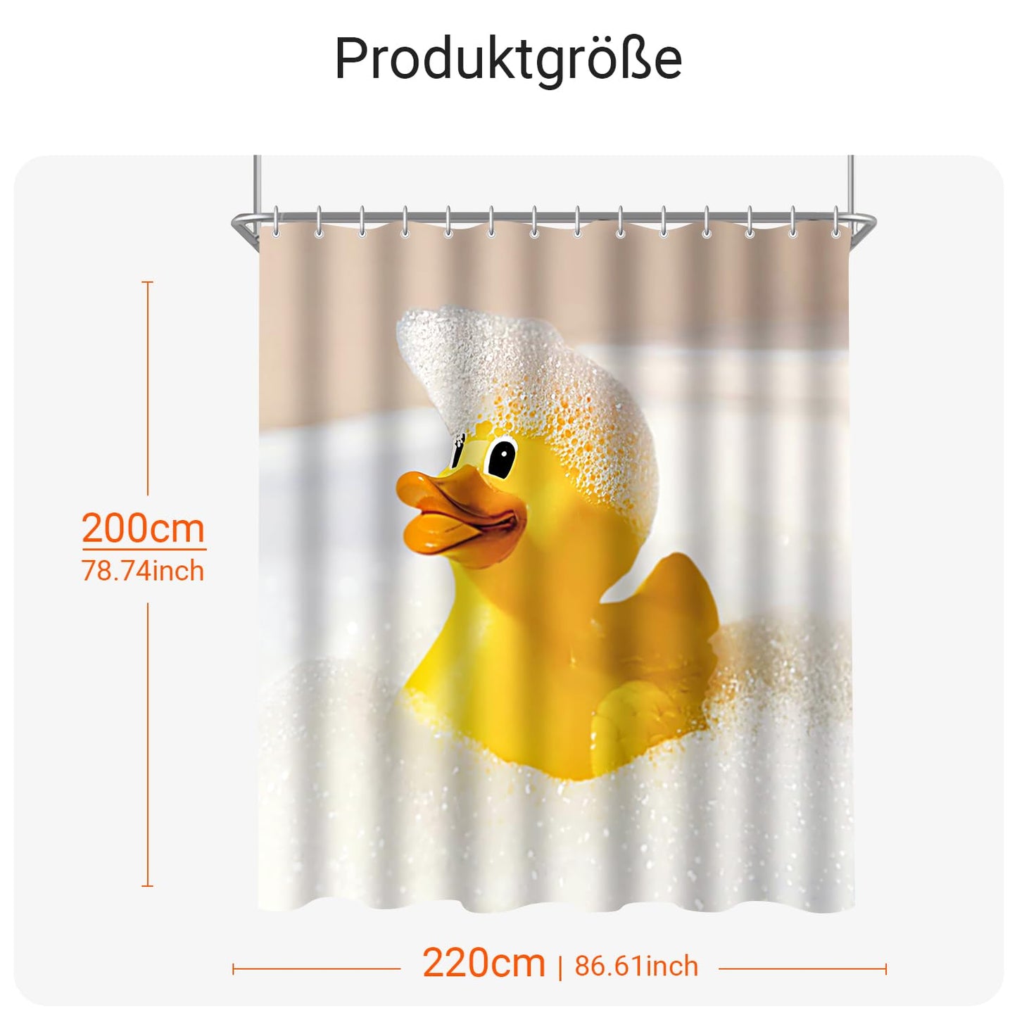 Lerores Shower Curtain, 220 x 200 cm, Yellow Duck, Weighted Hem, Anti-Mould Textile, Water-Repellent