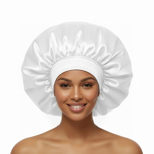 White Silk Bonnet for Women Long Hair Cover Satin Bonnet for Sleeping Braids Extra Large Satin Sleep Cap Head Cover XL Night Hats