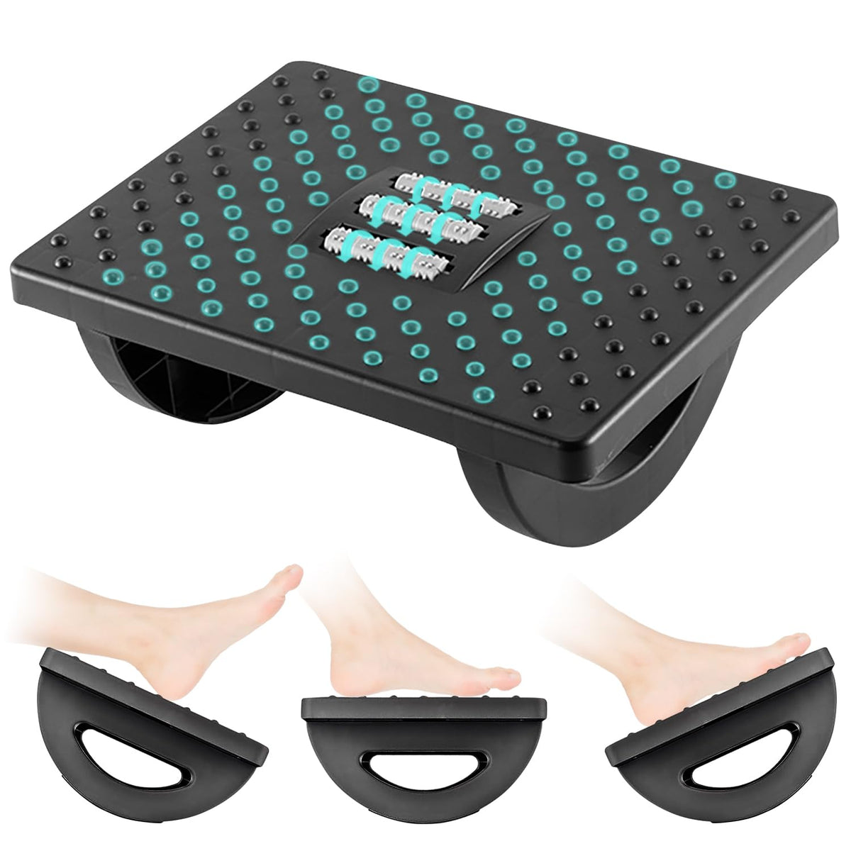 Lighterday Ergonomic Foot Stool - Adjustable Under Desk Foot Rest with Roller Massage Black