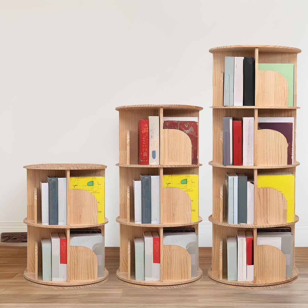 BRAVECOW Rotating Bookshelf 360 Display Floor Standing Wood Bookcase Corner Storage Rack for Adults Kids Multi-Functional Bookshelf Organizer (4tier)