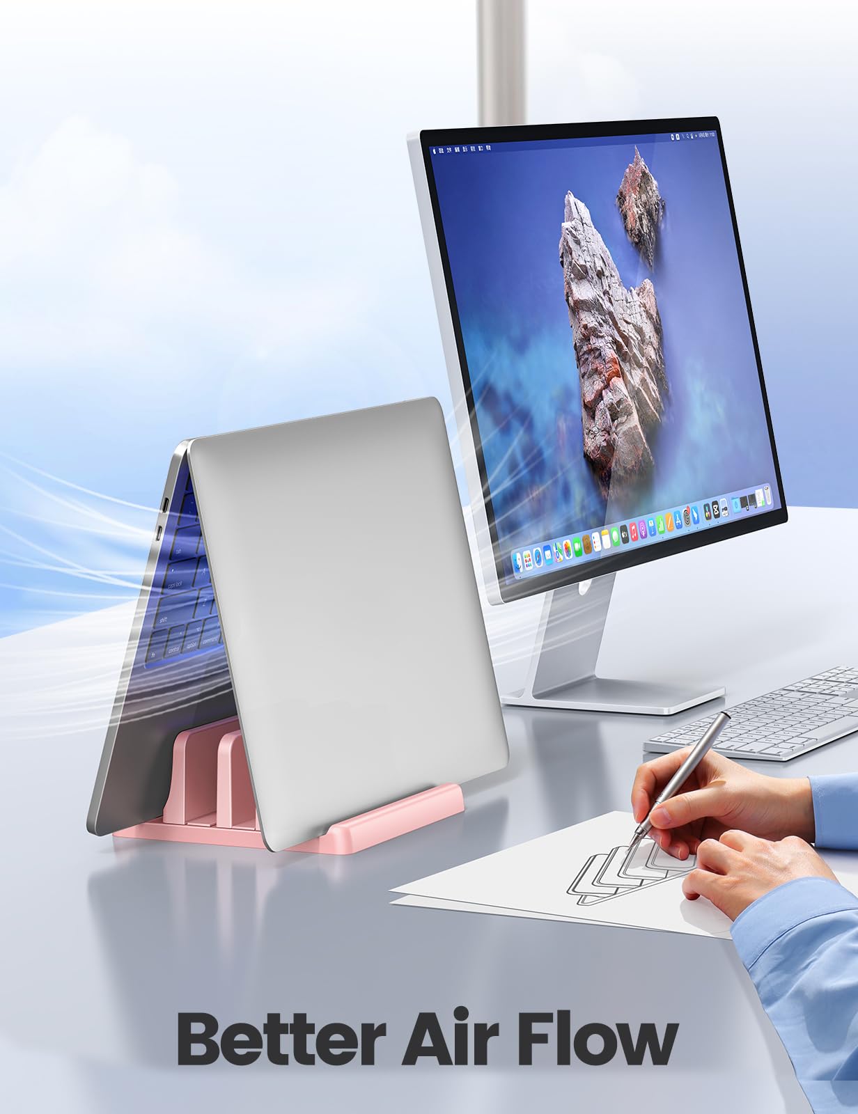 Vaydeer Vertical Laptop Stand for Desk, Dual Slots Plastic Laptop Holder with Space Saving 4-in-1 Design, Adjustable Laptop Stand Supports MacBook
